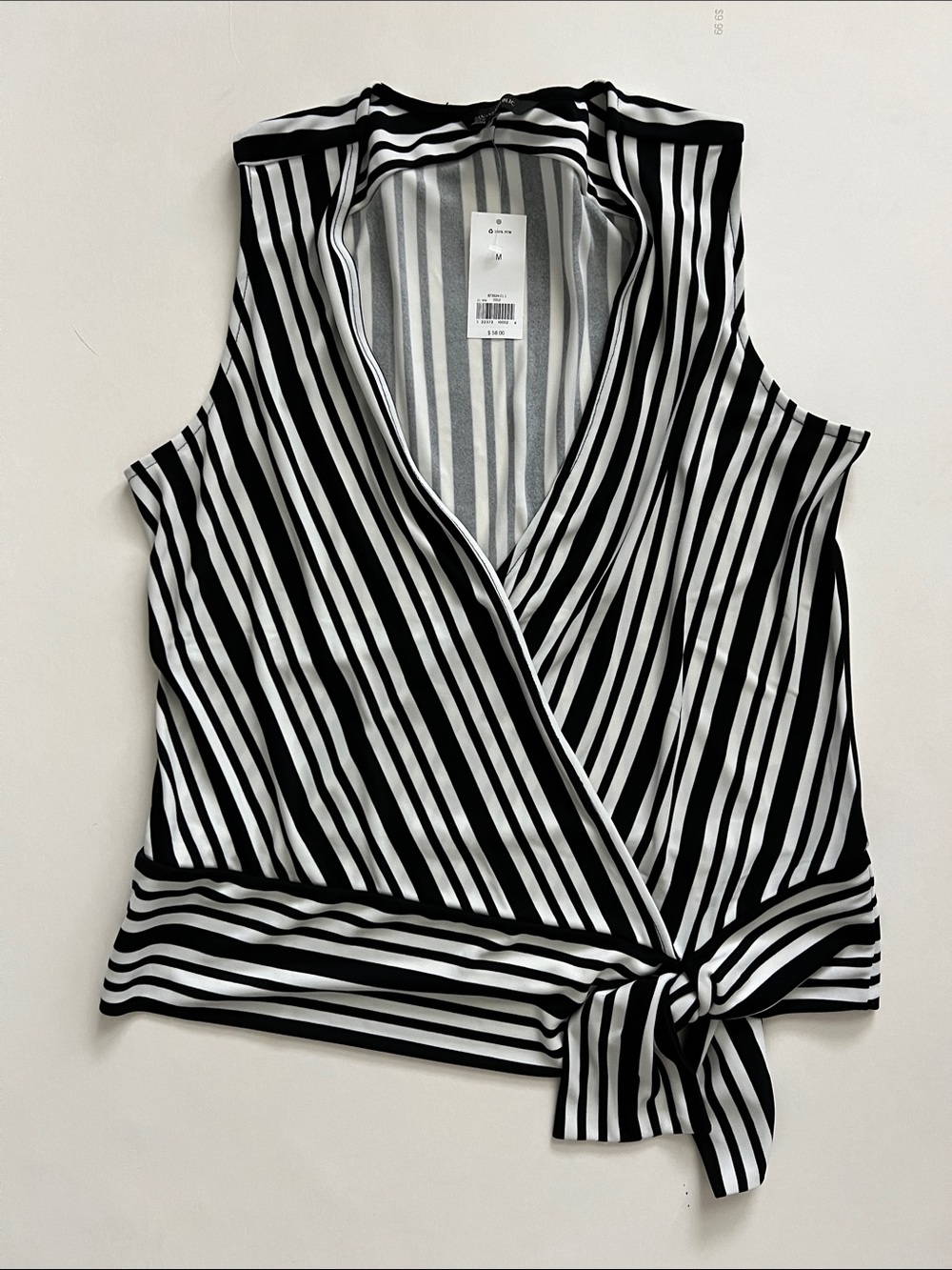 Banana Republic Black and White Striped Tie-Front Sleeveless Top